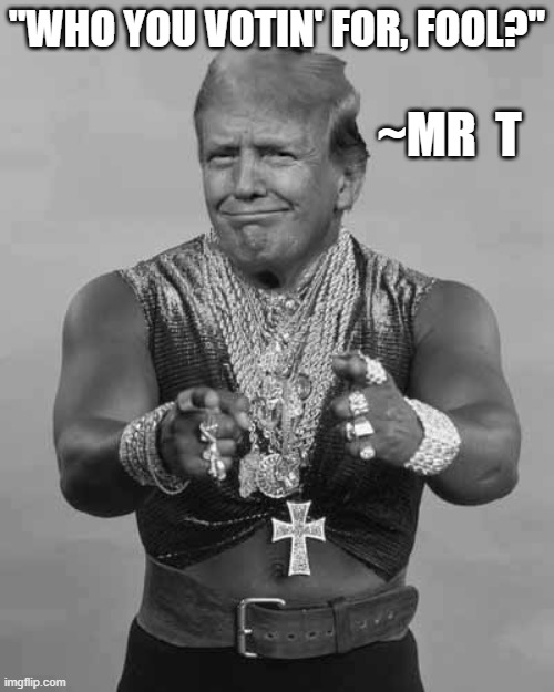 "WHO YOU VOTIN' FOR, FOOL?"; ~MR  T | made w/ Imgflip meme maker