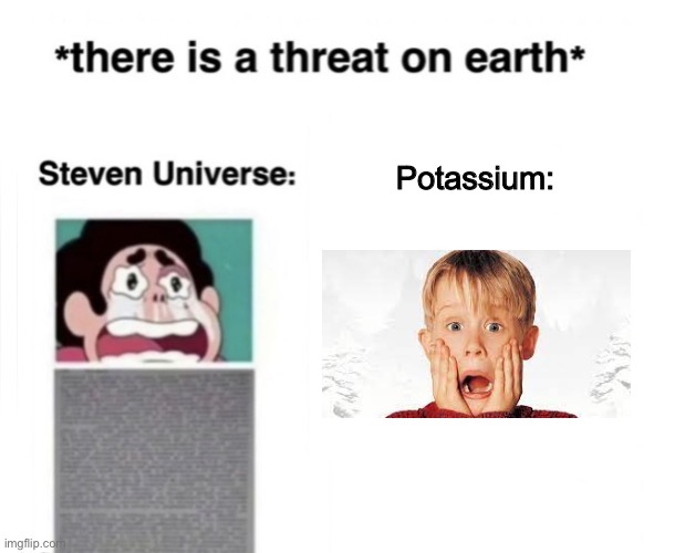 Self roast | Potassium: | image tagged in there is a threat on earth | made w/ Imgflip meme maker
