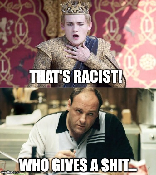 THAT'S RACIST! WHO GIVES A SHIT... | image tagged in game of thrones,tony soprano | made w/ Imgflip meme maker