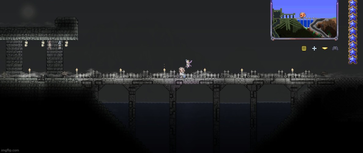 "To all those who cross, abandon hope." | image tagged in terraria,builds,bridge | made w/ Imgflip meme maker