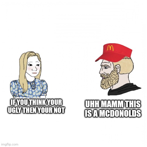 Well said my dude | UHH MAMM THIS IS A MCDONOLDS; IF YOU THINK YOUR UGLY THEN YOUR NOT | image tagged in girl and yes chad | made w/ Imgflip meme maker