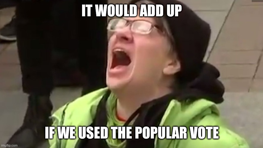 Screaming Liberal  | IT WOULD ADD UP IF WE USED THE POPULAR VOTE | image tagged in screaming liberal | made w/ Imgflip meme maker