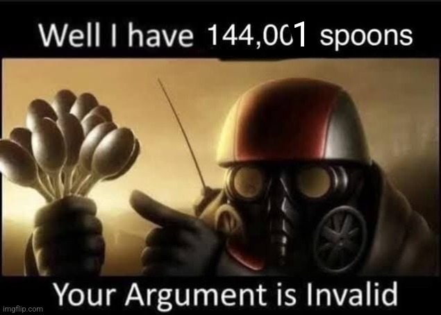 well i have 144,000 spoons | 1 | image tagged in well i have 144 000 spoons | made w/ Imgflip meme maker