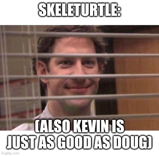 Jim Office Blinds | SKELETURTLE: (ALSO KEVIN IS JUST AS GOOD AS DOUG) | image tagged in jim office blinds | made w/ Imgflip meme maker