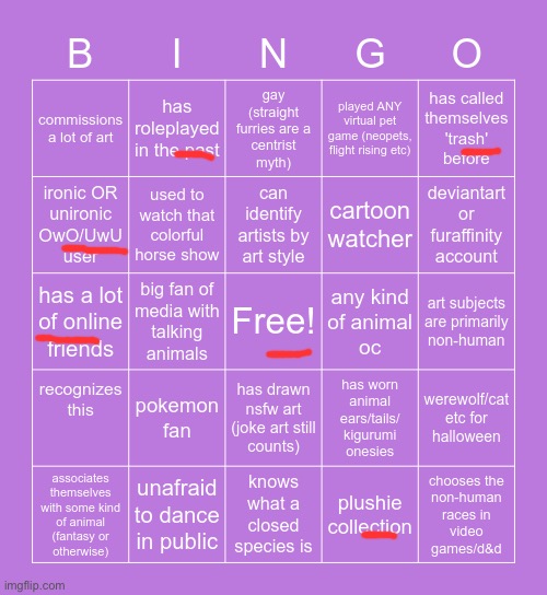 Furry bingo | image tagged in furry bingo | made w/ Imgflip meme maker