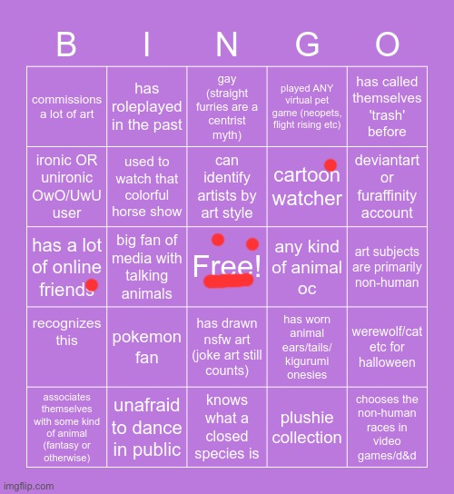 Furry bingo | image tagged in furry bingo | made w/ Imgflip meme maker