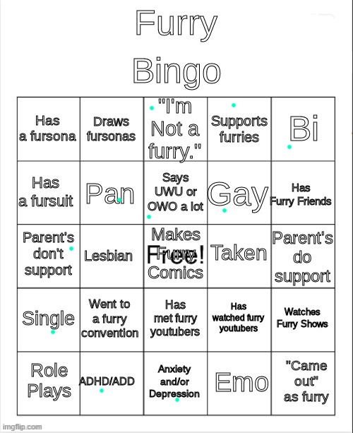 Furry Bingo | image tagged in furry bingo | made w/ Imgflip meme maker