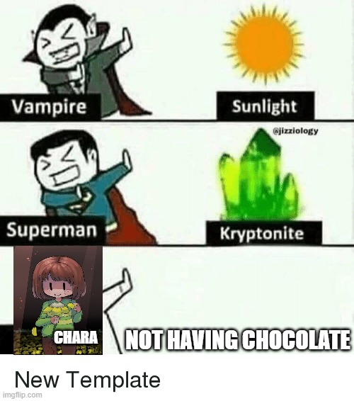 vampire superman meme | NOT HAVING CHOCOLATE; CHARA | image tagged in vampire superman meme | made w/ Imgflip meme maker