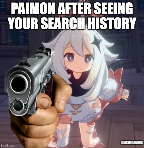 Armed Paimon | PAIMON AFTER SEEING YOUR SEARCH HISTORY | image tagged in armed paimon | made w/ Imgflip meme maker