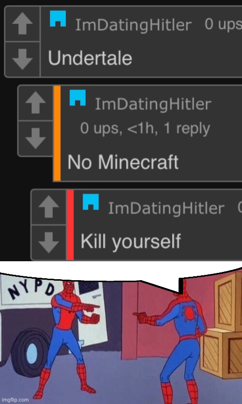 image tagged in spiderman pointing at spiderman | made w/ Imgflip meme maker