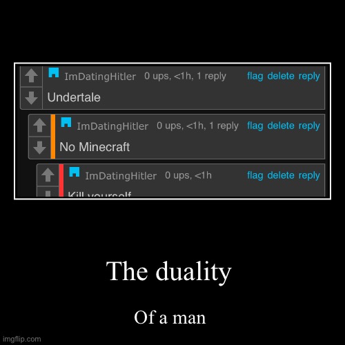 The duality | Of a man | image tagged in funny,demotivationals | made w/ Imgflip demotivational maker