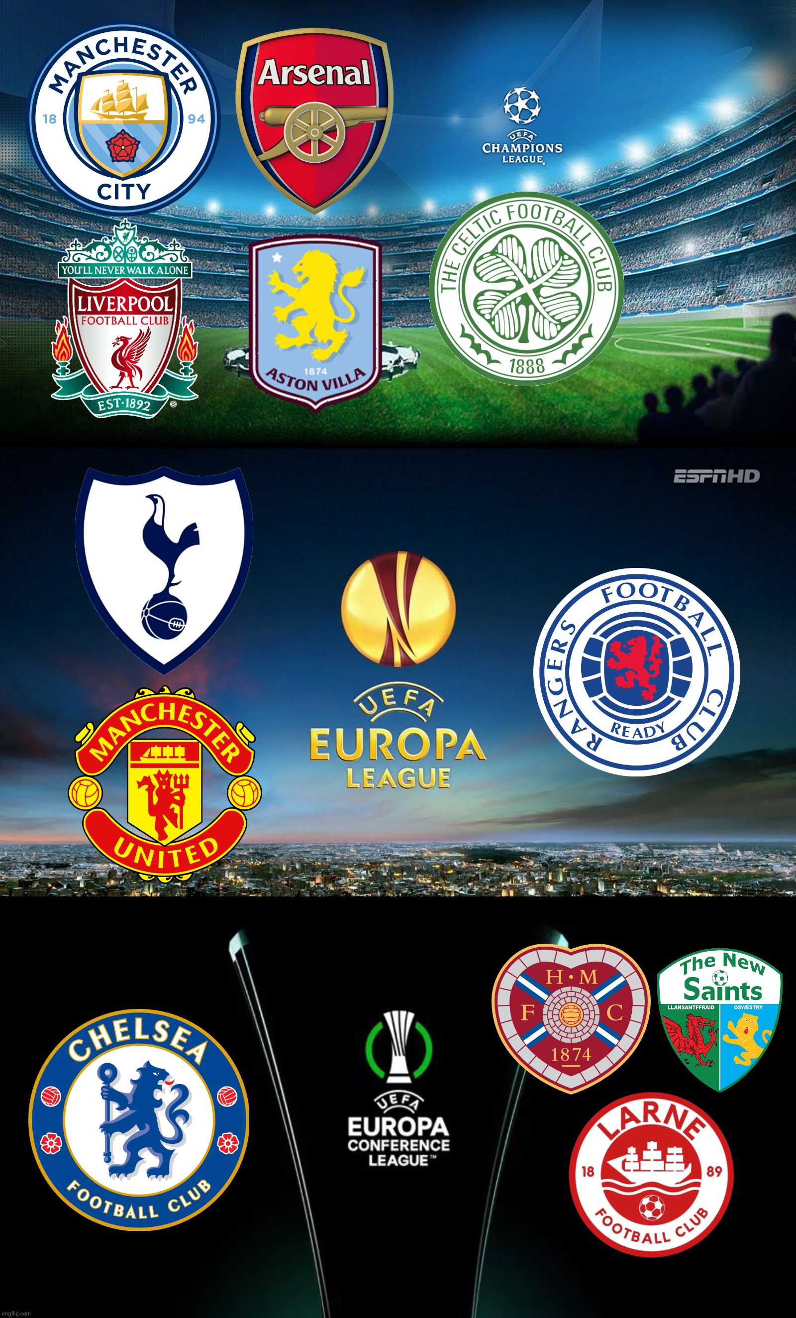 ALL British Football Clubs playing in league phases of the UEFA Club Competitions 2024/25 (UCL,UEL,UCFL) | image tagged in champions league,manchester city,manchester united,chelsea,rangers,uk | made w/ Imgflip meme maker