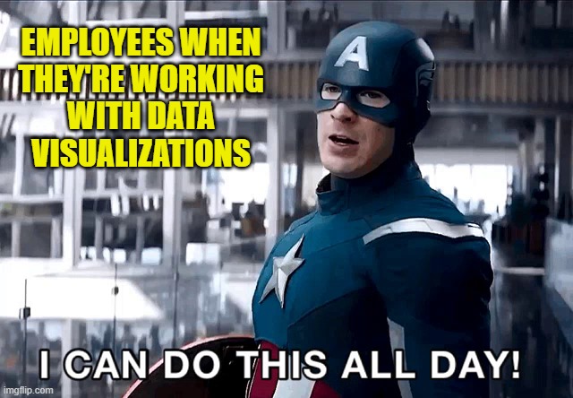 Captain America Endgame I can do this all day | EMPLOYEES WHEN
THEY'RE WORKING
WITH DATA
VISUALIZATIONS | image tagged in captain america endgame i can do this all day | made w/ Imgflip meme maker