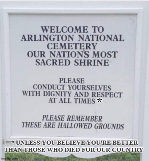 Arlington National Cemetery | *; * UNLESS YOU BELIEVE YOU'RE BETTER THAN THOSE WHO DIED FOR OUR COUNTRY | image tagged in arlington,respect,cemetery | made w/ Imgflip meme maker