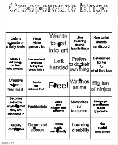 Got one bingo | image tagged in creepersans bingo | made w/ Imgflip meme maker