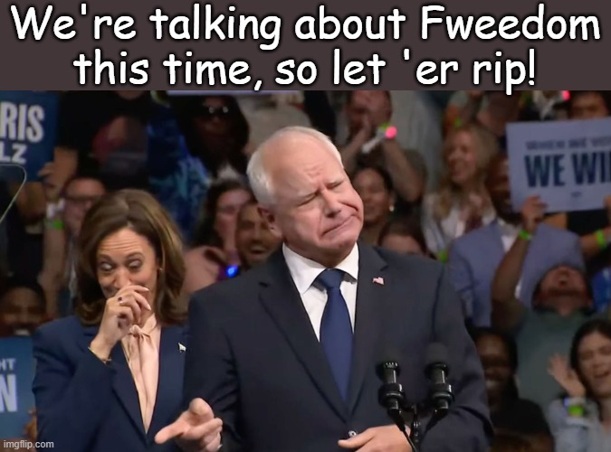 Tim Walz and Kamala Harris | We're talking about Fweedom this time, so let 'er rip! | image tagged in tim walz and kamala harris | made w/ Imgflip meme maker