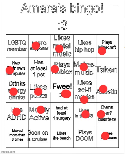 Amara's bingo | image tagged in amara's bingo | made w/ Imgflip meme maker