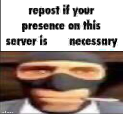 repost if your presence on this server is not necessary | image tagged in repost if your presence on this server is not necessary | made w/ Imgflip meme maker