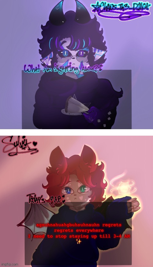 i am suffering. | agsuhnahuahgbuhsuhnauhn regrets
regrets everywhere
I need to stop staying up till 3-4 AM
✨ | made w/ Imgflip meme maker