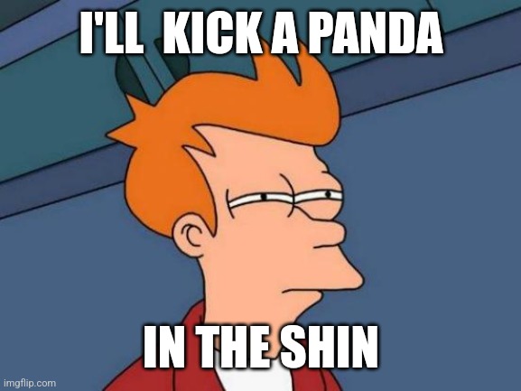 Futurama Fry | I'LL  KICK A PANDA; IN THE SHIN | image tagged in memes,futurama fry | made w/ Imgflip meme maker