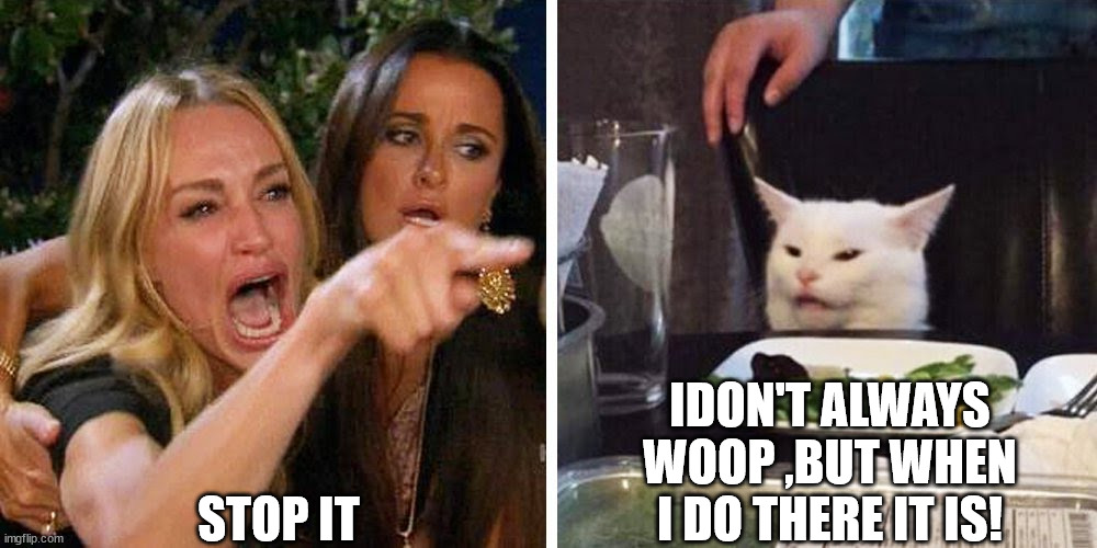 Smudge the cat | STOP IT; IDON'T ALWAYS WOOP ,BUT WHEN I DO THERE IT IS! | image tagged in smudge the cat | made w/ Imgflip meme maker