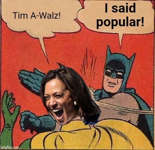 Batman Slapping Robin Meme | Tim A-Walz! I said
popular! | image tagged in memes,batman slapping robin | made w/ Imgflip meme maker