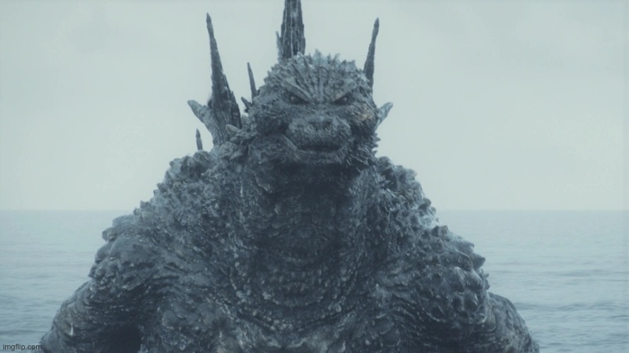 Godzilla Minus One - stare | image tagged in godzilla minus one - stare | made w/ Imgflip meme maker