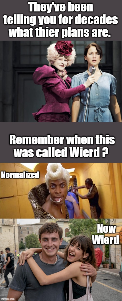 They've been telling you for decades what thier plans are. Remember when this was called Wierd ? Normalized; Now Wierd | made w/ Imgflip meme maker