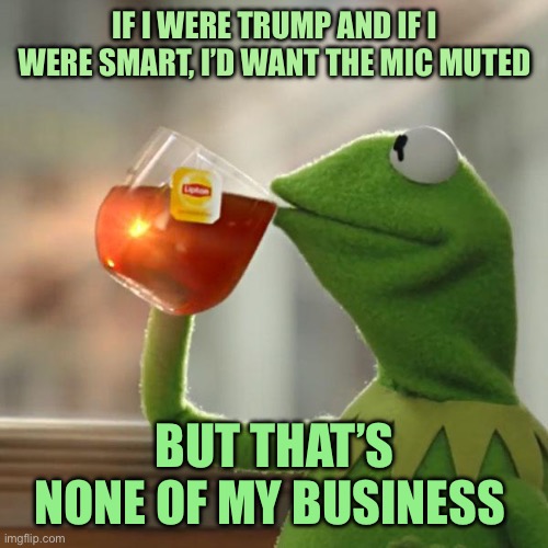 But That's None Of My Business Meme | IF I WERE TRUMP AND IF I WERE SMART, I’D WANT THE MIC MUTED; BUT THAT’S NONE OF MY BUSINESS | image tagged in memes,but that's none of my business,kermit the frog | made w/ Imgflip meme maker