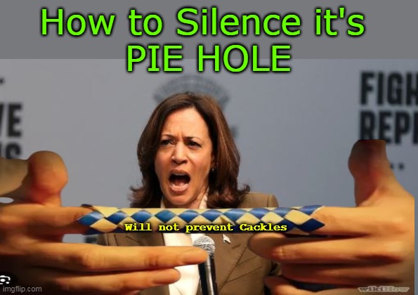 ♫ Hand Jive, HAND JIVE, Doin that CRAZY Hand Jive ♫ | How to Silence it's 
PIE HOLE; Will not prevent Cackles | image tagged in kamala chinese handcuffs meme | made w/ Imgflip meme maker