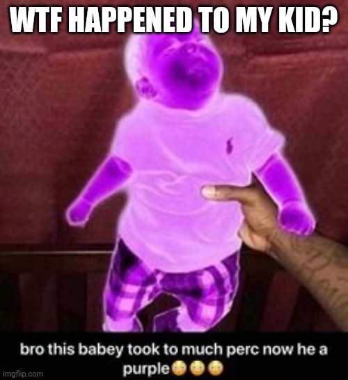 Perc babey | WTF HAPPENED TO MY KID? | image tagged in perc babey | made w/ Imgflip meme maker