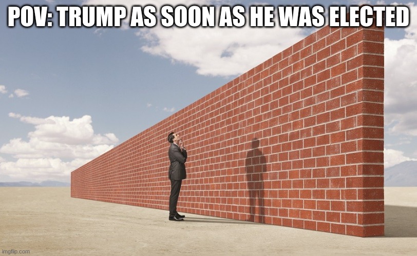 trumps POV | POV: TRUMP AS SOON AS HE WAS ELECTED | image tagged in wall | made w/ Imgflip meme maker