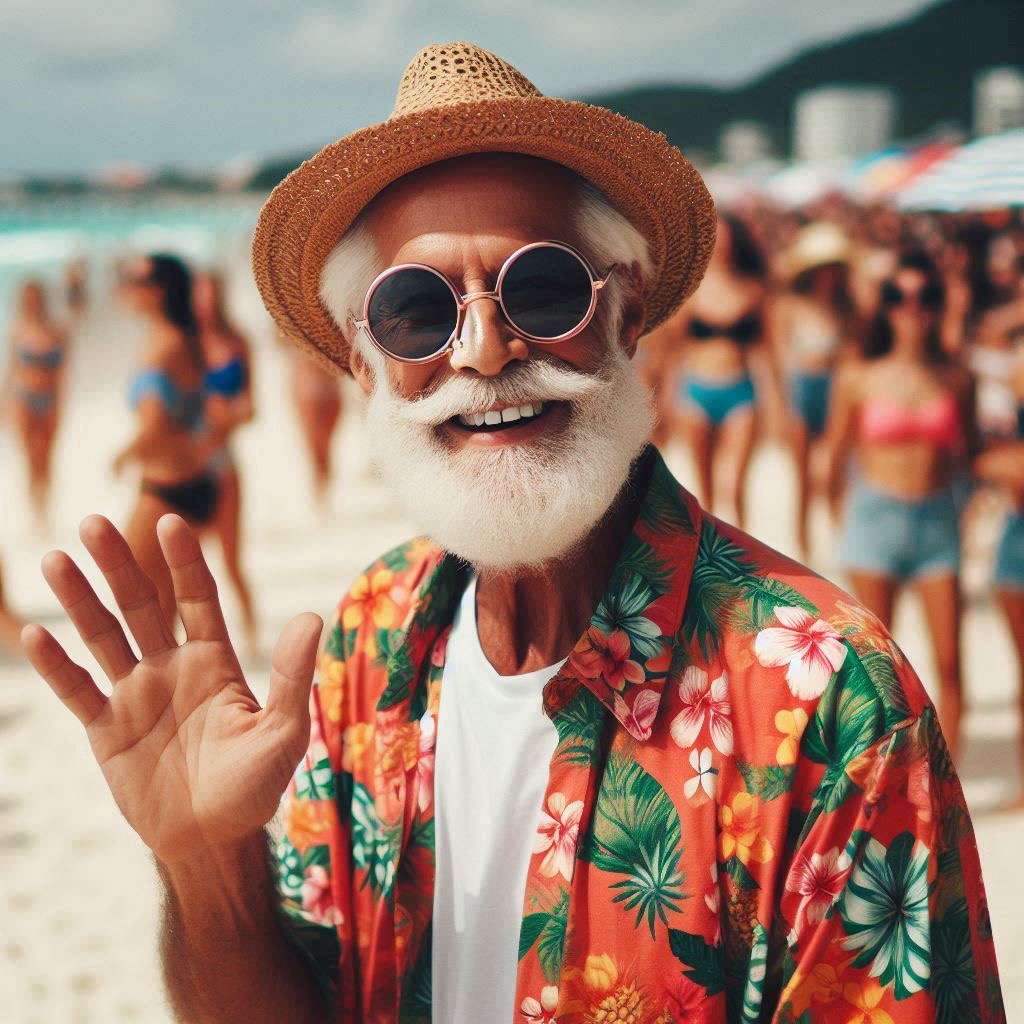 Older man on the beach Blank Meme Template