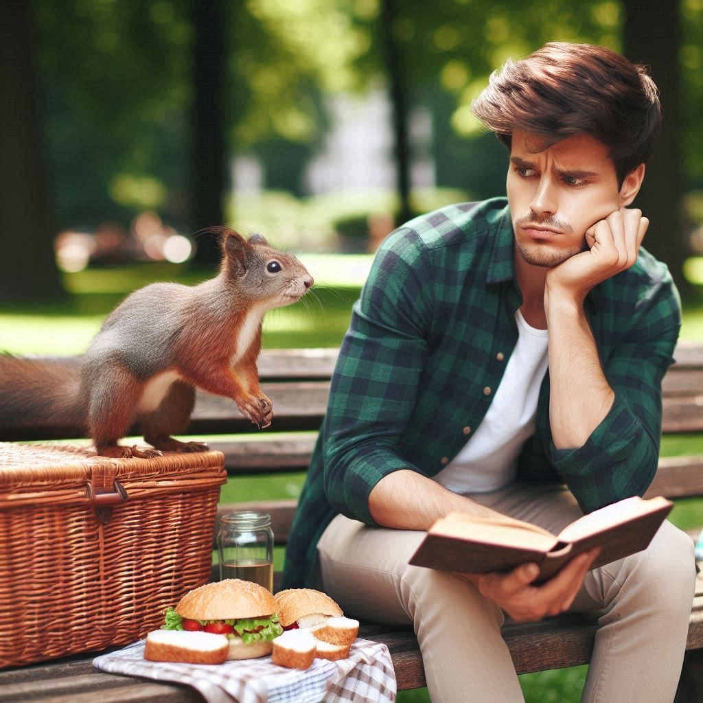 Guy with squirrel in park Blank Meme Template