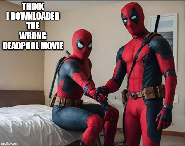 Pool n Spidey | THINK I DOWNLOADED THE WRONG DEADPOOL MOVIE | image tagged in deadpool,spiderman | made w/ Imgflip meme maker