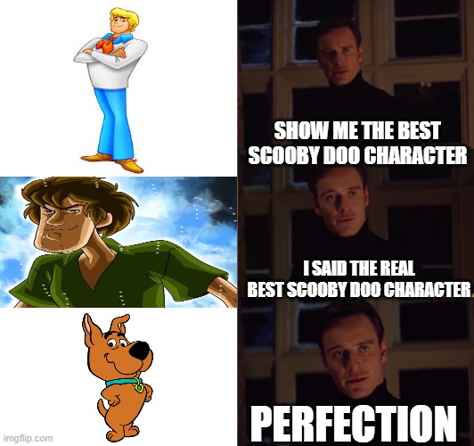 i admit it.  I like Scrappy Doo | SHOW ME THE BEST SCOOBY DOO CHARACTER; I SAID THE REAL BEST SCOOBY DOO CHARACTER; PERFECTION | image tagged in perfection,scooby doo,ultra instinct shaggy,hanna barbera,warner bros,scrappy doo | made w/ Imgflip meme maker