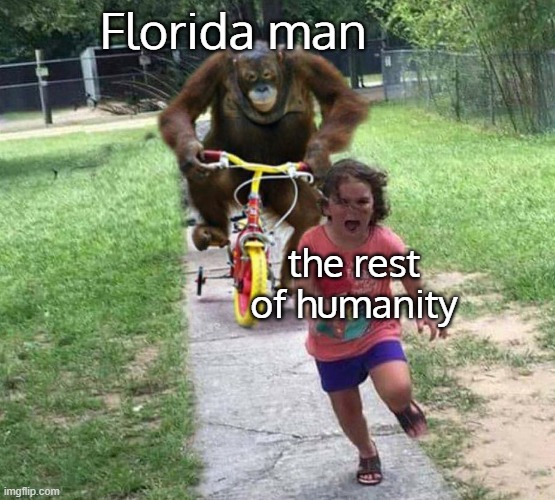 Run! | Florida man the rest of humanity | image tagged in run | made w/ Imgflip meme maker