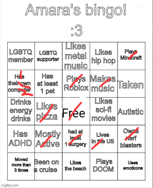 Amara's bingo | Free | image tagged in amara's bingo | made w/ Imgflip meme maker