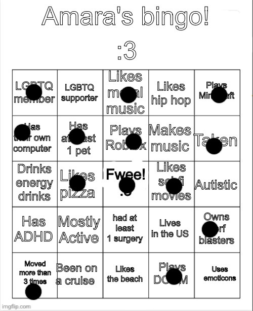 Amara's bingo | image tagged in amara's bingo | made w/ Imgflip meme maker