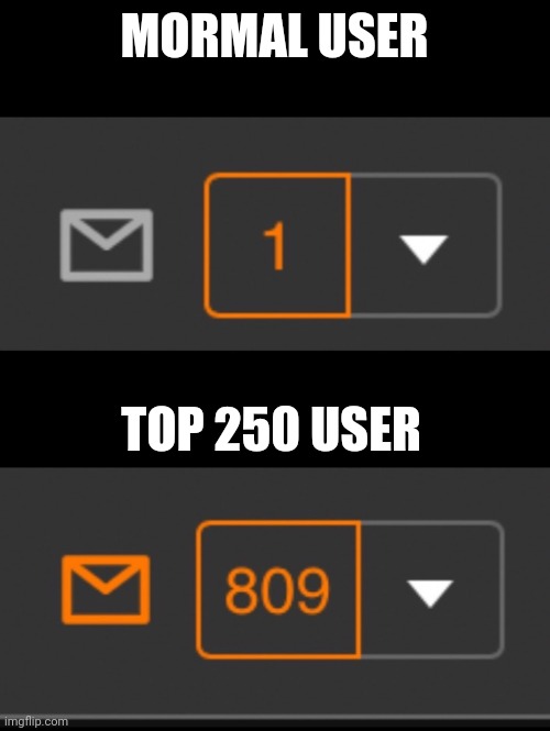 Hahahaha | MORMAL USER; TOP 250 USER | image tagged in 1 notification vs 809 notifications with message | made w/ Imgflip meme maker
