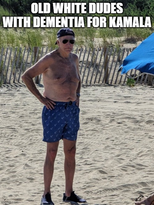 White Dudes With Dementia for Kamala | OLD WHITE DUDES WITH DEMENTIA FOR KAMALA | image tagged in joe biden beach | made w/ Imgflip meme maker