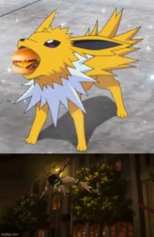 image tagged in jolteon eating burger,dio flying | made w/ Imgflip meme maker