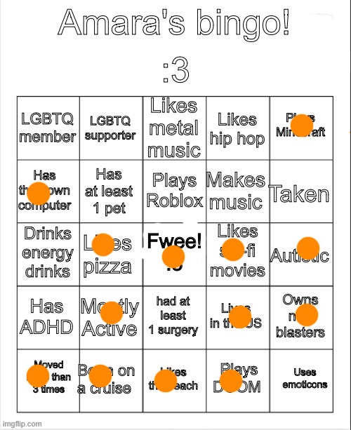 Amara's bingo | image tagged in amara's bingo | made w/ Imgflip meme maker