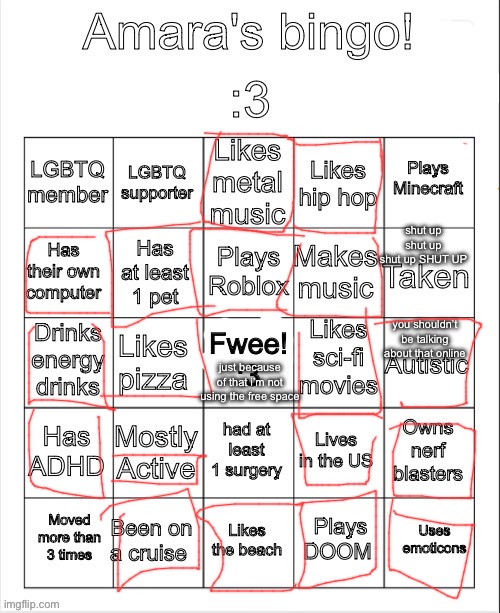 bingos are mid | shut up shut up shut up SHUT UP; you shouldn’t be talking about that online; just because of that i’m not using the free space | image tagged in amara's bingo | made w/ Imgflip meme maker