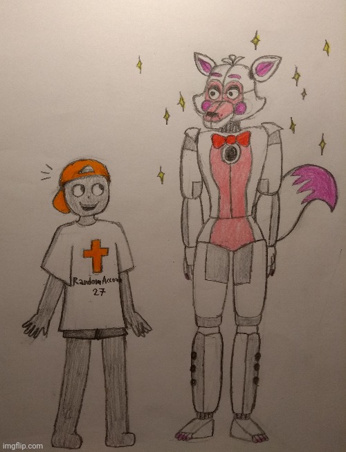 RandomAccount27 and Funtime Foxy! (Art by me) | image tagged in fnaf,art | made w/ Imgflip meme maker