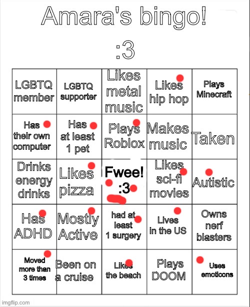 Amara's bingo | image tagged in amara's bingo | made w/ Imgflip meme maker