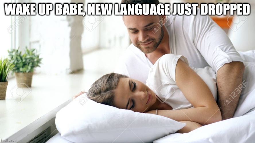 Wake Up Babe, New | WAKE UP BABE, NEW LANGUAGE JUST DROPPED | image tagged in wake up babe new | made w/ Imgflip meme maker