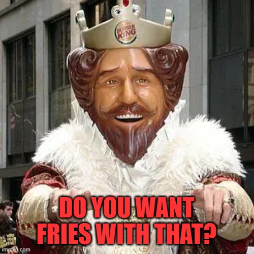 DO YOU WANT FRIES WITH THAT? | DO YOU WANT FRIES WITH THAT? | image tagged in burger king | made w/ Imgflip meme maker