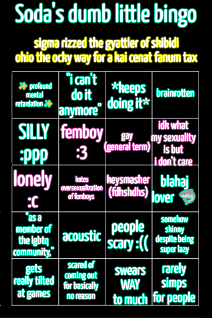 High Quality soda's dumb little bingo Blank Meme Template