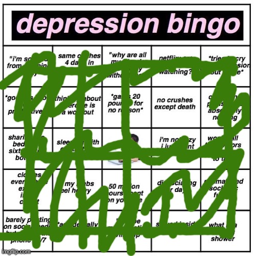 Depression bingo | image tagged in depression bingo | made w/ Imgflip meme maker